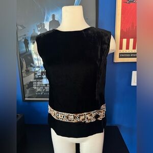 1950’s Black Velvet  Top with Embellished Waist - Back Metal Zipper Details